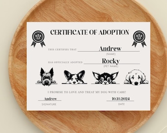 Adoption Puppy Certificate: Dog Birthday Party Game (Editable Digital Download)