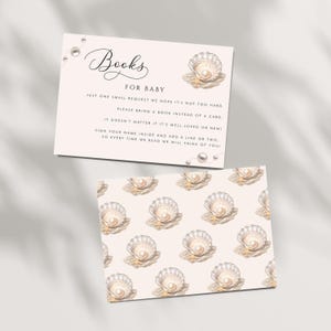Little Pearl babyshowerboekaanvraagkaart – nautisch schelpthema – afdrukbaar inlegvel voor oceaan babyshowersjabloon – direct downloaden
