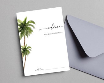 DIY Palm Tree Wedding Advice Card - Digital Tropical Beach Destination Advice Card - White Exotic Wedding Advice Card, EDITABLE PRINTABLE