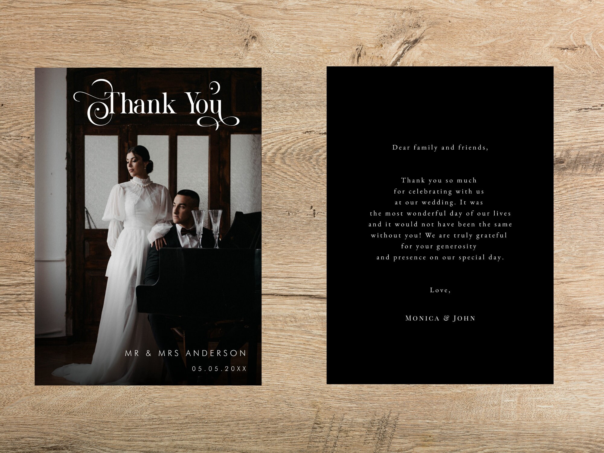Vintage Boho Black Wedding Thank You Card Retro Wedding - Etsy