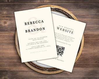 DIY Ivory Wedding Invitation, Digital All-in-One Invitation, Ampersand Wedding Invitation Template, EDITABLE PRINTABLE Wedding Invite