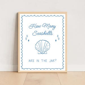 Sea You Bald Babyparty Errate die Muscheln Spiel, Küstenozean-Thema, handgezeichnete Muscheln, druckbares 8x10-Babypartyschild, bearbeitbare Farben