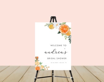 Orange Citrus Bridal Shower Welcome Sign - DIY Floral Blossom Bridal Shower Welcome Sign - Digital Welcome Sign Template, EDITABLE PRINTABLE