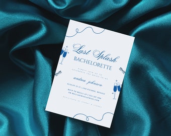 Last Splash Bachelorette Weekend Invitation - Digital Nautical Blue Hen Bachelorette Party Invite - Editable Cocktails Bachelorette Invite