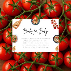 That's Amore Books For Baby Babyshowerkaart - digitale Italiaans eten boekverzoekkaart - bewerkbare spaghettipasta thema babyshowerkaart