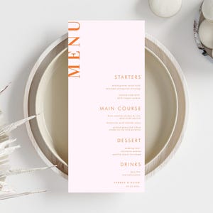 Menu weselne Peach Apricot Crush - Różowo-pomarańczowy szablon menu weselnego - Edytowalne menu weselne do wydruku - Cyfrowe pomarańczowe menu weselne