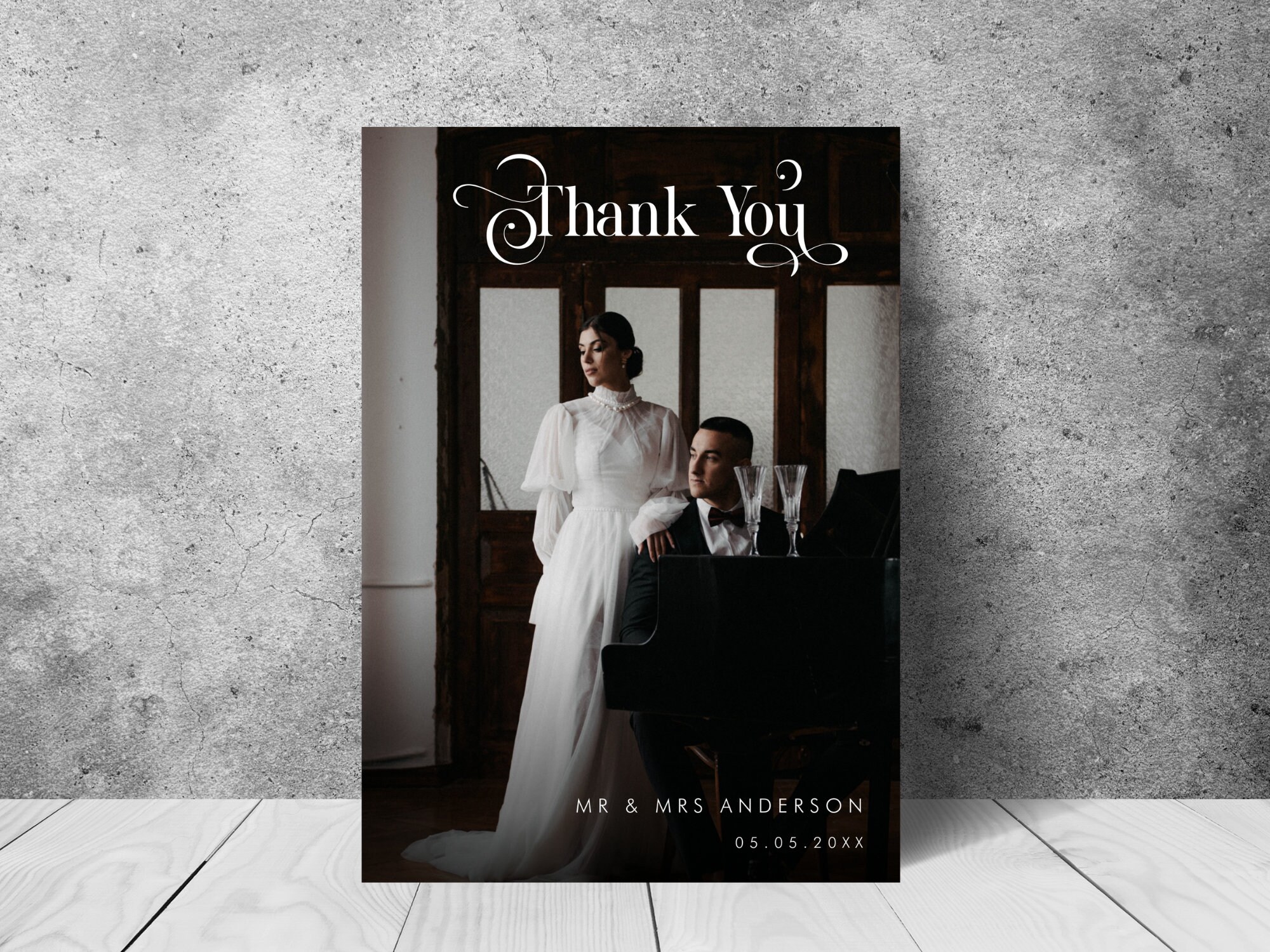 Vintage Boho Black Wedding Thank You Card Retro Wedding - Etsy