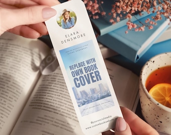 Plantilla de marcapáginas promocional para autores (2x6), marcapáginas personalizado para promoción de libros, marcapáginas editable en Canva para escritores, autores y marketing de lanzamiento de libros.