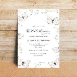 Digital Butterfly Bridal Shower Invitation | Delicate White Butterfly Garden Bridal Shower Invite | DIY Bridal Shower Invitation Template