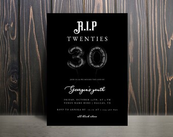 RIP Twenties Birthday Party Invitation - 30th Birthday Party Invitation Template - Black Balloons Birthday Party Invite - EDITABLE PRINTABLE