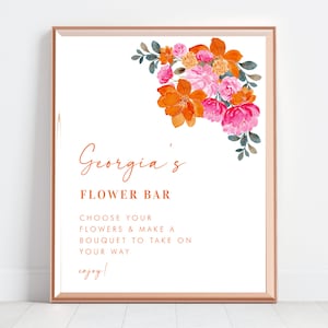 Plaque florale rose et orange pour la douche nuptiale - plaque florale numérique pour la douche nuptiale - affiche modifiable de bar floral - modèle de plaque de jardin DIY