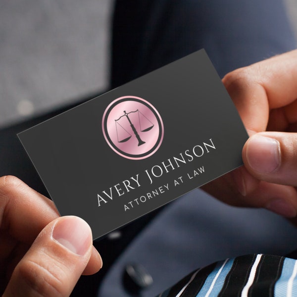 Attorney At Law Minimalist Rose Gold Scale Business Card - Professional Modern Classy Lawyer Card Template - Legal Services Calling Card