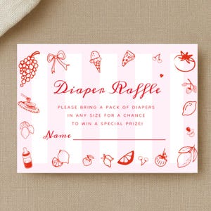 Carte de clôture de tombola de couches de baby shower de cuisine italienne, tombola de couches de baby shower dessinée à la main, couleurs modifiables, tombola de couches téléchargement immédiat