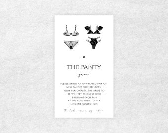 Black Lingerie Bridal Shower Panty Game Enclosure Card - Digital Heart The Panty Game Card - DIY White Black Panty Enclosure Card Template