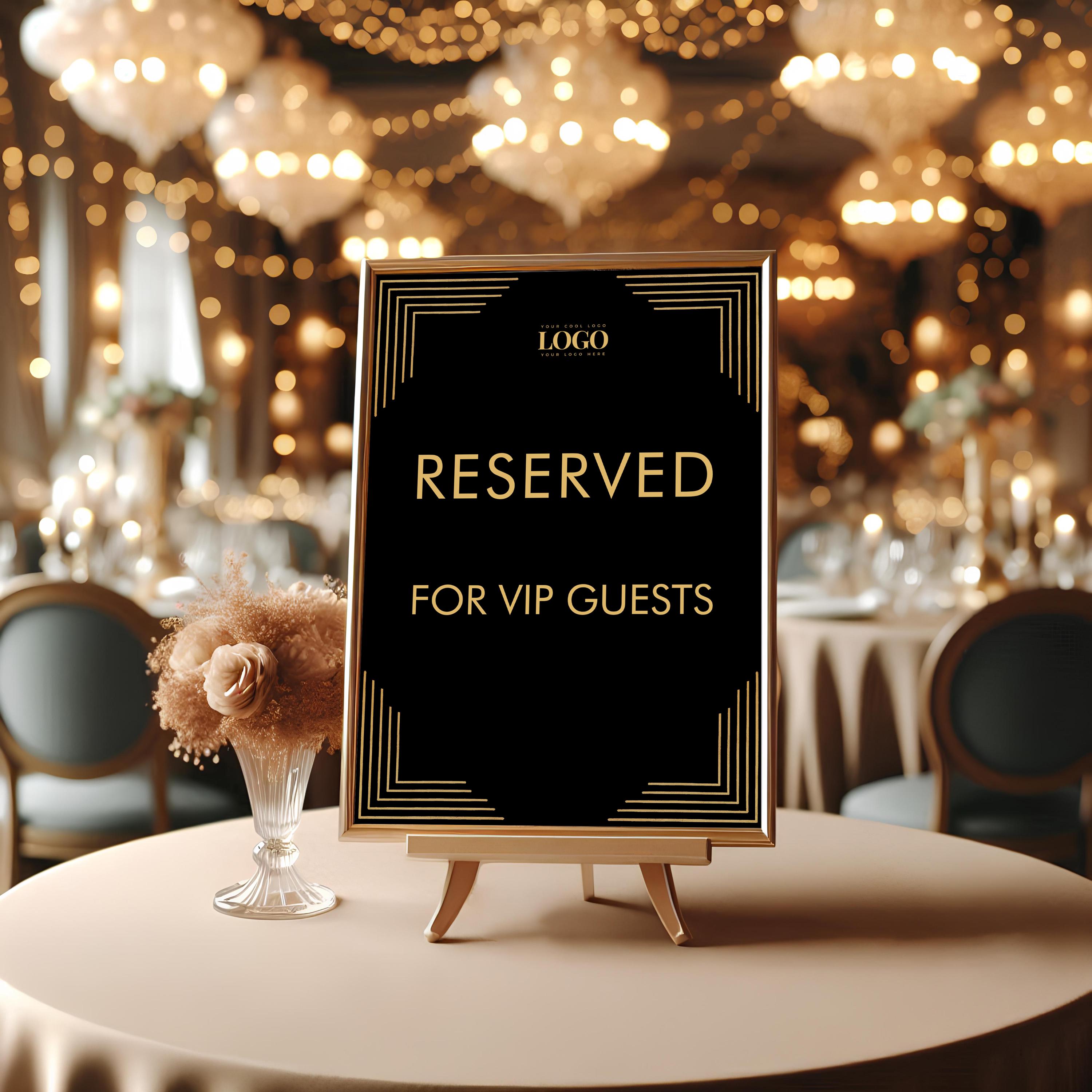 Black and Gold Reserved Sign 5x7: VIP Event Table Template (add Logo ...