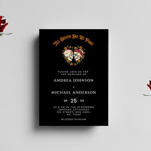Till Death Do Us Party Invitation | Editable Black Wedding Invitation | Gothic Halloween Wedding Invite Template Instant Download