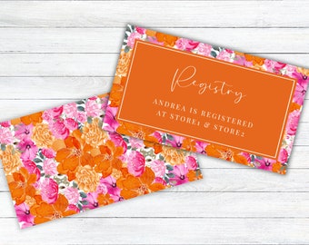 Pink and Orange Registry Card - DIY Floral Registry Card Template - Digital Download Template - Pink Registry Card, EDITABLE PRINTABLE