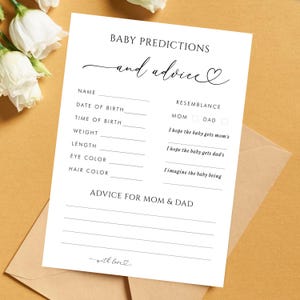 Prédictions et conseils pour baby shower coeur script - souvenir imprimable, jeu amusant pour baby shower, modèle imprimable modifiable, téléchargement immédiat