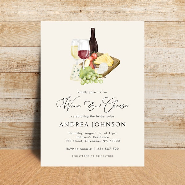 Charcuterie Wine and Cheese Bridal Shower Invite - Elegant Bridal Shower Invitation Template - DIY Bridal Shower Invite, EDITABLE PRINTABLE