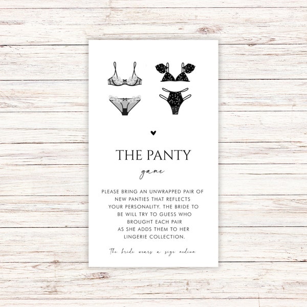 Black Lingerie Bridal Shower Panty Game Enclosure Card - Digital Heart The Panty Game Card - DIY White Black Panty Enclosure Card Template