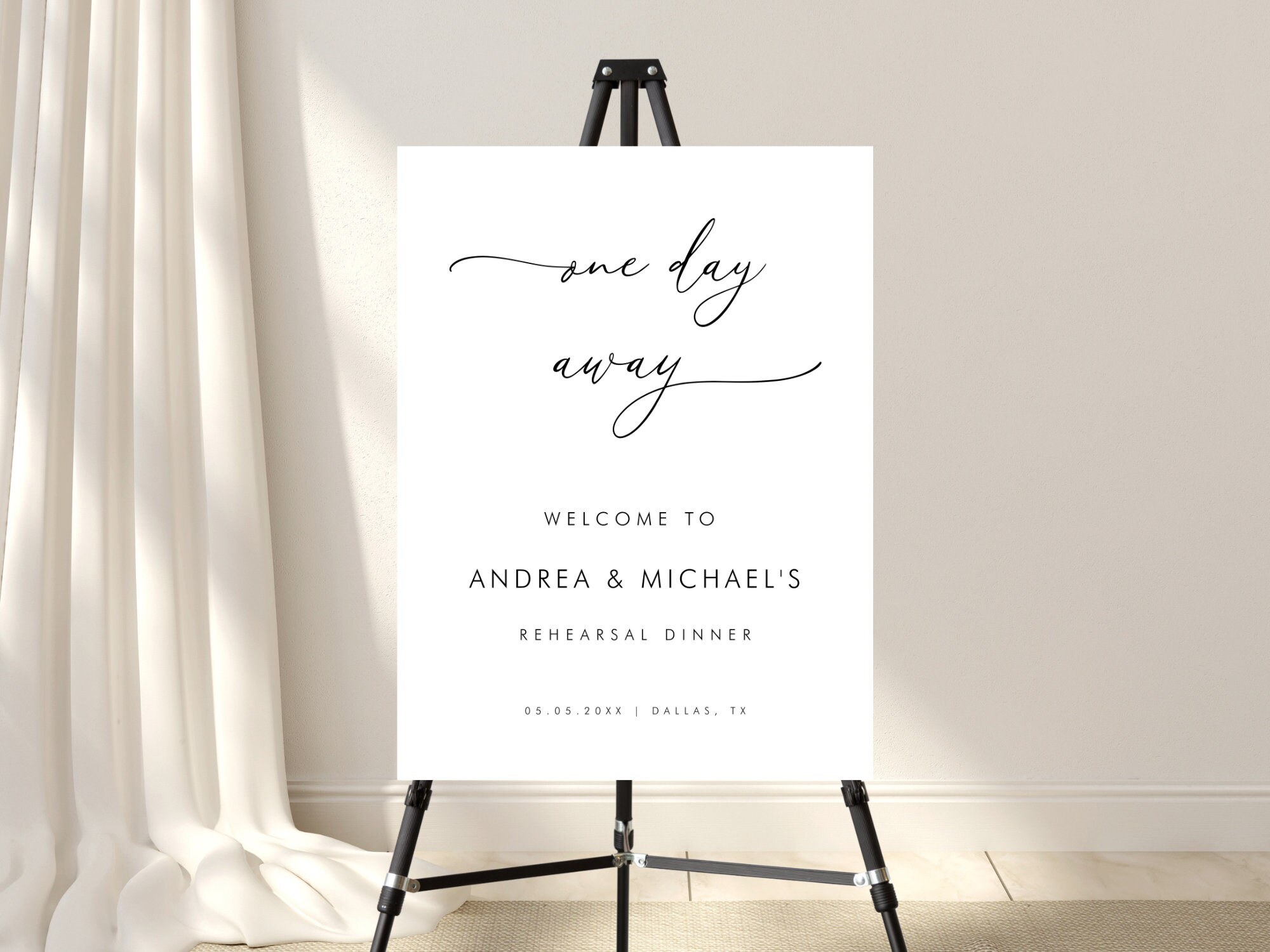 One Day Away Rehearsal Dinner Sign - Digital One Day Away Sign Template - Editable Printable ...