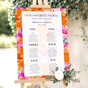 Floral Wedding Seating Chart Sign – Light Pink Orange Watercolor Garden (Digital Download)