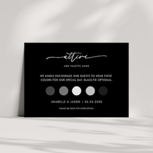 Elegante schwarze Dress Code Hochzeitskarte - DIY Hochzeitskleidung für Gastkarte, QR-Code Hochzeitswebsite, anpassbare Farben, bearbeitbar