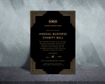 Black Gold Custom Add Your Logo Business Event Dinner Party - Digital Party Event Fundraiser Invitation - DIY Party Annual Charity Event