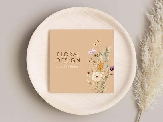 Editable Designer Square Business Card - DIY Watercolor Wildflower Business Card Template - Digital Printable Floral Design Calling Card