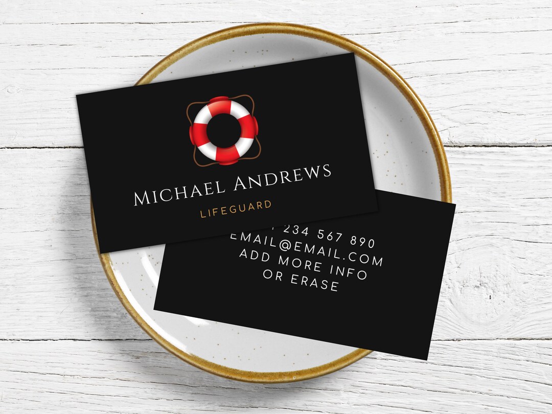 Lifeguard Business Card Template Red and White Lifebuoy Professional