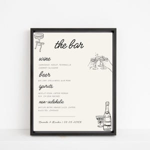 Panneau de menu fantaisiste original manuscrit - Vins, bières, spiritueux, Panneau de menu du bar 8 x 10 - Coquette française amusante Le menu du bar, téléchargement immédiat