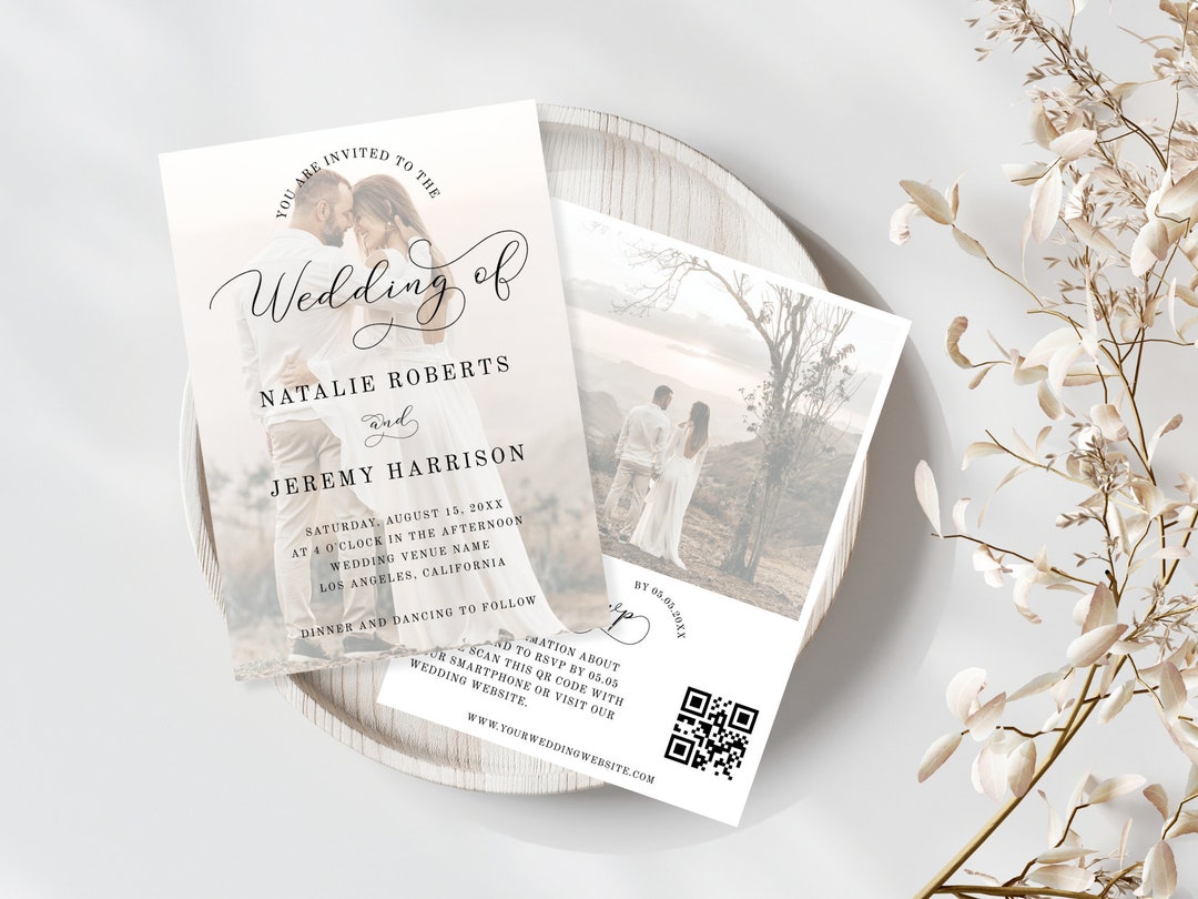 Light 2 Faded Custom Photos Wedding Invite - Transparent Photos QR Code ...