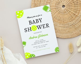 Pickleball Paddle Sport Theme Baby Shower Invitation Save the Date | Racket Sport Cute Sporty Pickleball Baby Shower Invite Digital Template