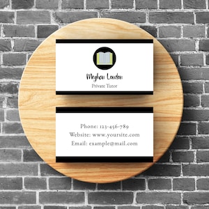 Privatlehrer Lehrer Visitenkarte | Minimalistische Erzieher-Visitenkarte | Custom Book Theme Lehrkarte, printable & editable Templett