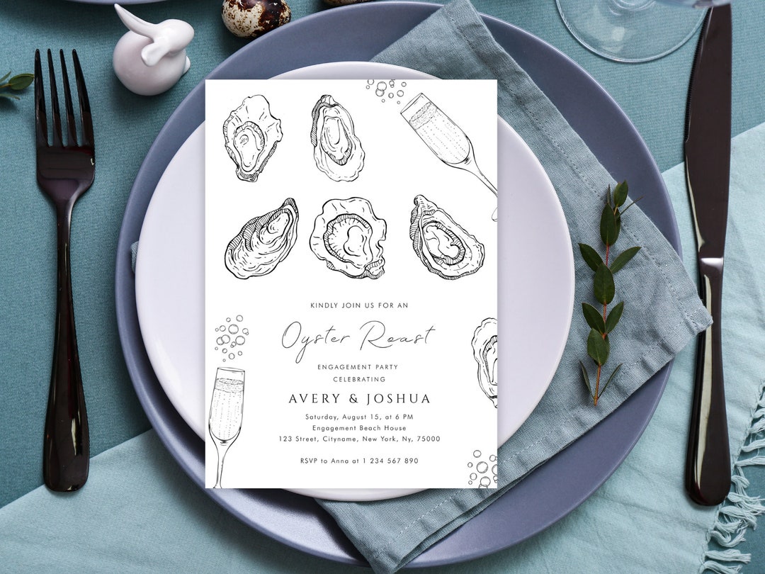 Champagne &amp; Oysters Roast Engagement Party Invitation - Digital ...