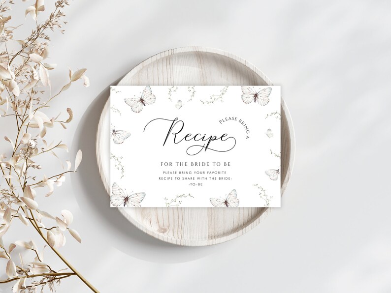 Editable Butterfly Bridal Shower Recipe Request Card - Digital Garden ...