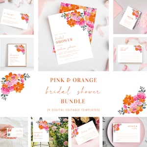 Ensemble douche nuptiale rose orange - Suite de douche nuptiale florale numérique - Shower nuptiale bricolage jardin d'été 9 modèles, modifiable imprimable