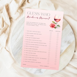 Devinez qui mariée ou le marié jeu de douche nuptiale - modèle de douche nuptiale sur le thème du vin - carte numérique devinez qui nuptiale de douche, modifiable imprimable