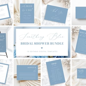 Something Blue Bridal Shower Bundle | Editable Templett Games & Sign Set | Blue Printable Bridal Shower Suite | Editable Instant Download