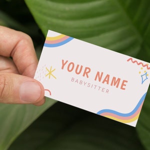 Babysitter Visitenkarte Vorlage | Funky Regenbogen | Bunt Digital Download | Bearbeitbare Kindermädchen Printable | Visitenkarte für Kinderbetreuer