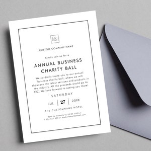 Minimalist White Party Event Fundraiser Invitation | Business Event Dinner Party Annual Charity Event | Add Your Logo Custom Business Invite