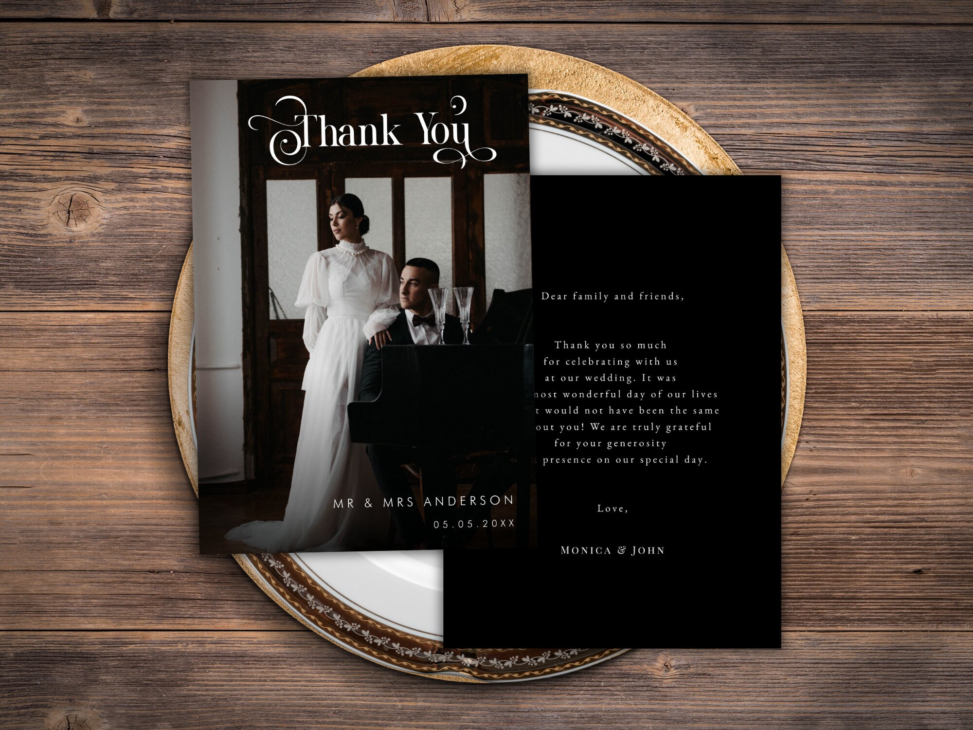 Vintage Boho Black Wedding Thank You Card Retro Wedding - Etsy