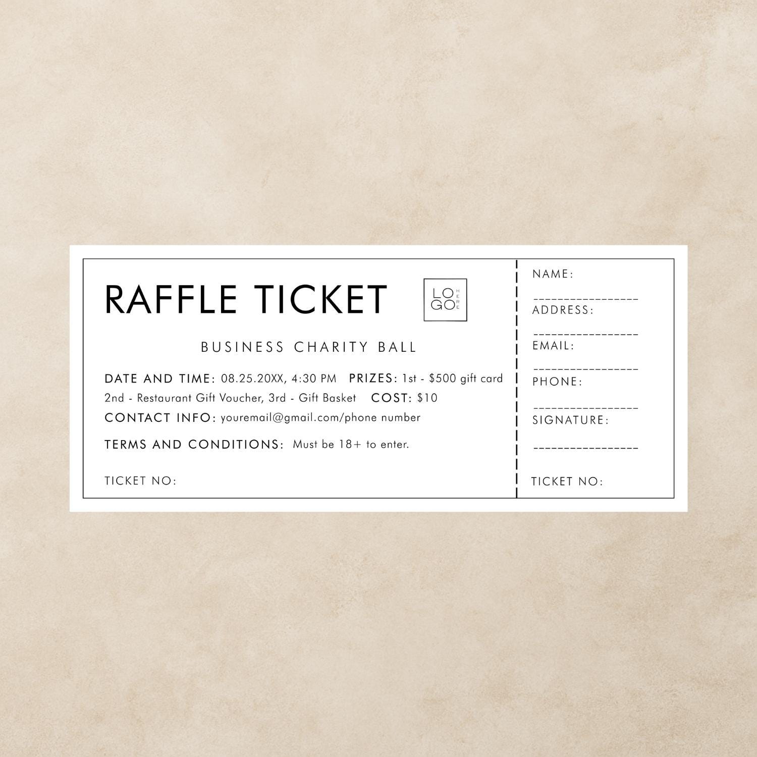 Minimalist Raffle Ticket Template – Editable Charity Event Card - Etsy