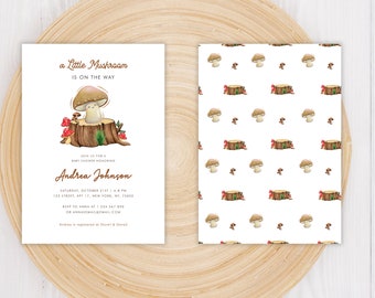 DIY Little Mushroom Baby Shower Invitation - Editable Cute Kawaii Baby Shower Invite - Digital Baby Is On The Way Shower Invitation Template