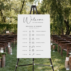 Editable Wedding Day Timeline Welcome Sign | Printable Itinerary & Schedule | Digital Minimalist Wedding Welcome Sign Template