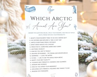 Which Arctic Animal Are You? | Winter Personality Quiz Game | Printable Arctic Animal Party Game for Kids | Editable Fun Winter Activity