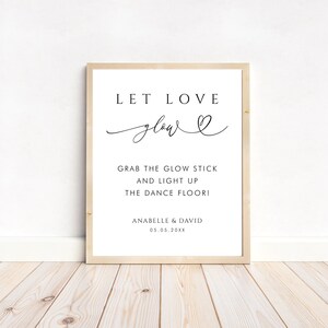 Digital Let Love Glow Sign Wedding Glow Stick Sign Template Light Up the Dance Floor DIY Sign EDITABLE PRINTABLE Glow Sticks Signs image 1