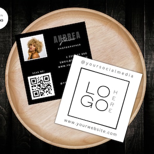 Quadratische Visitenkartenvorlage, QR-Code bearbeitbare Visitenkarte, Logo-Foto-Visitenkarte, Canva-Vorlage, scannbare bearbeitbare Visitenkarte