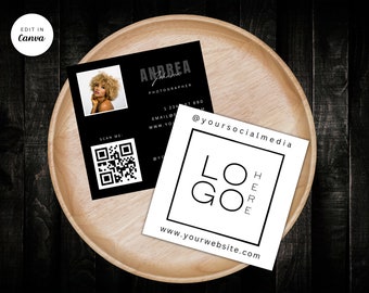 Square Business Card Template, QR Code Editable Business Card, Logo Photo Calling Card, Canva Template,Scannable Editable Business Card