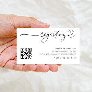 Tarjeta adjunta para registro de regalos de boda con código QR: tarjeta adjunta con escritura de corazón moderna hecha a mano: tarjeta adjunta para registro digital, editable e imprimible